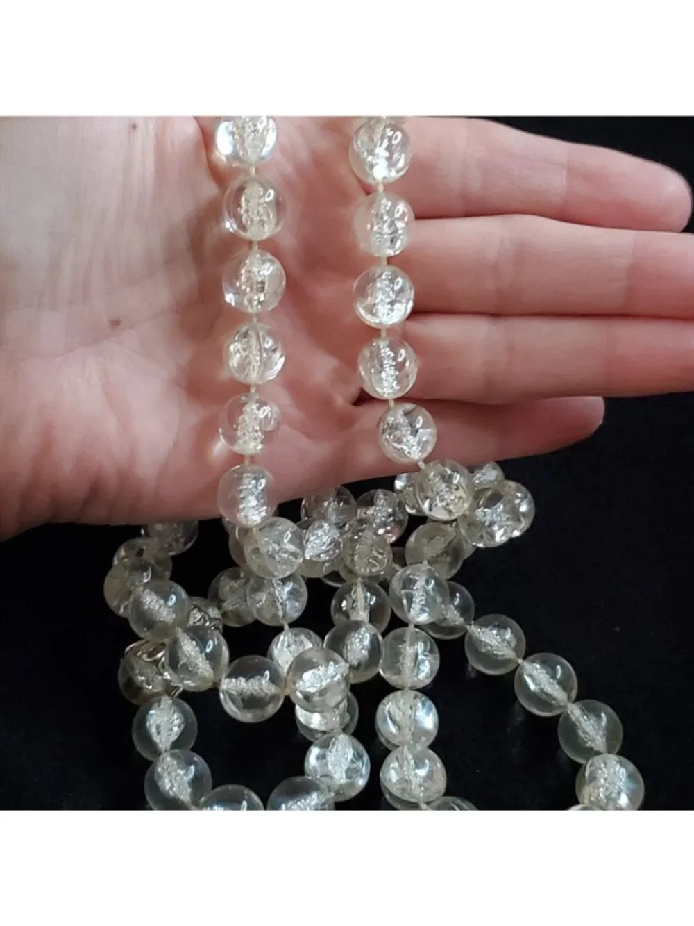 Vintage Bubble Bead Necklace Clear Lucite Opera Flapper 48